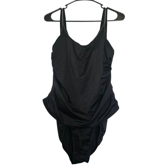Miraclesuit Womens SZ 14 Black One Piece Swimsuit Slimming Ruched Vacation Beach - Picture 1 of 9